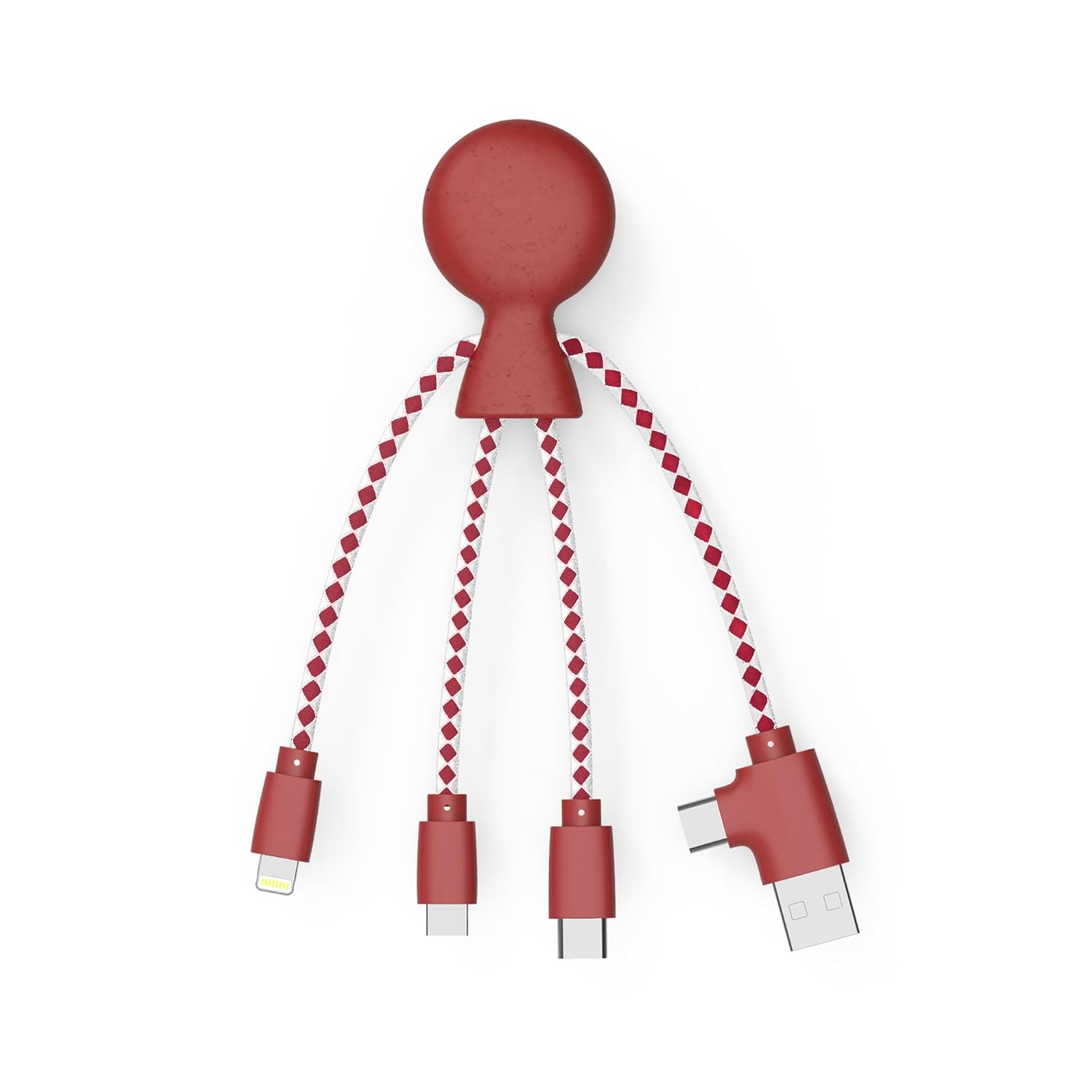 Multi USB Cable 4 in 1 - Universal Charger Made from Recycled Plastic - USB, USB-C, Lighting, Micro USB Ports - Compatible with All Smartphones Mr Bio RED Octopus