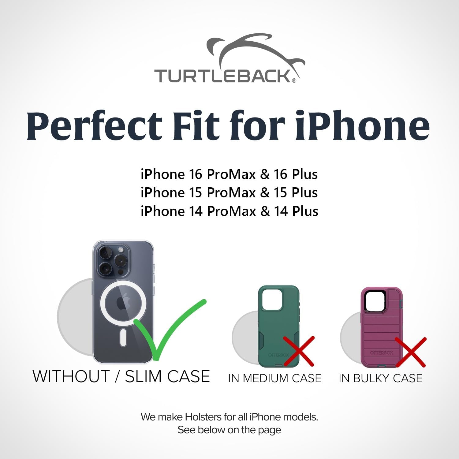Turtleback Belt Holder for iPhone 16 Pro Max, 15 Pro Max, 14 Pro Max -Small- Fits w/Slim MagSafe Style Cases, Premium Black Leather Vertical Belt Holster Magnetic Closure Leather Wrapped Clip