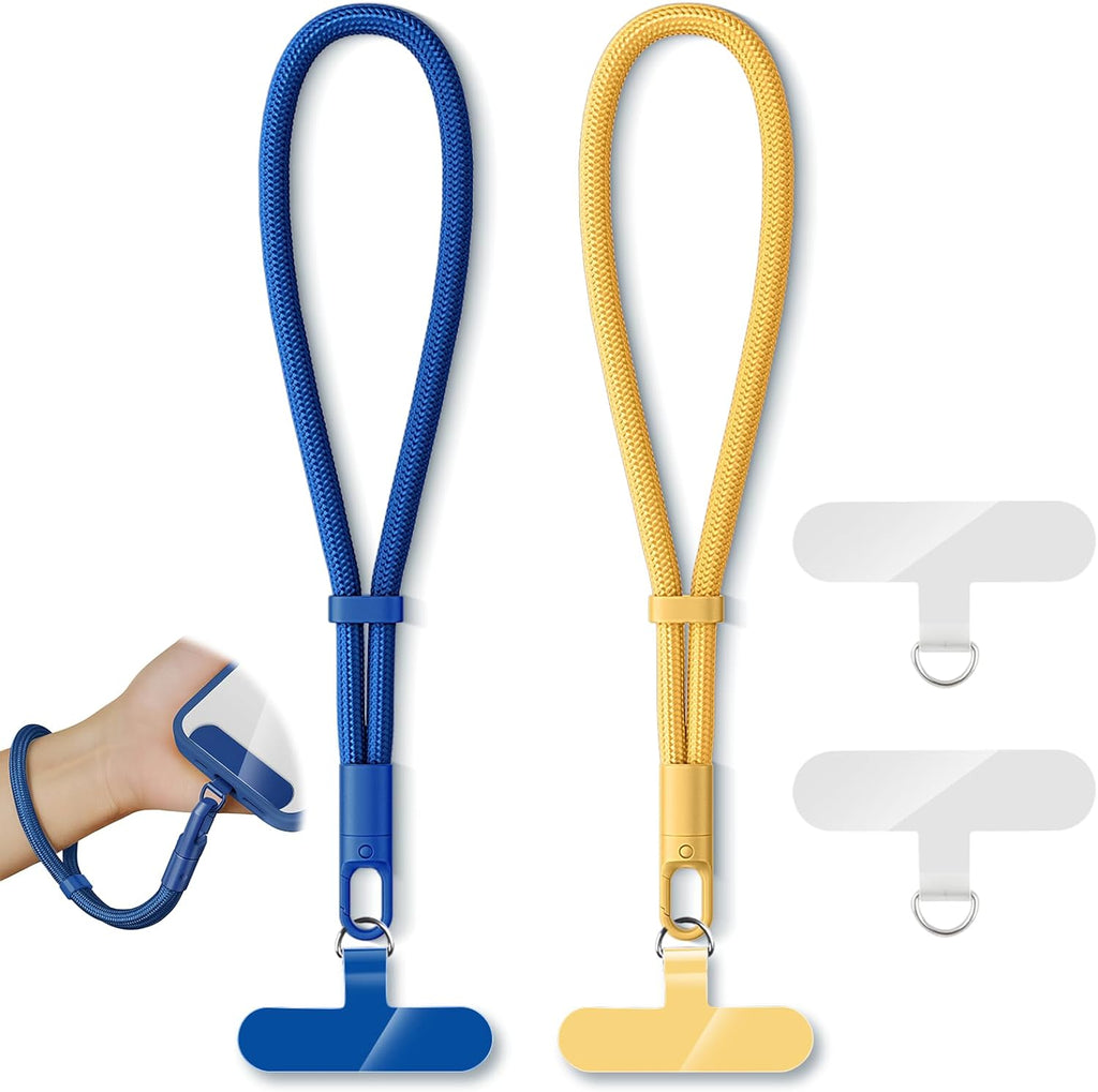 2 Pack Phone Lanyard,2×Phone Wrist Strap,4×Tether Tabs,Universal Cell Phone Multifuctional Patch Polyester Lanyards,Cell Phone Hand Strap for Women and Men(blue+yellow)