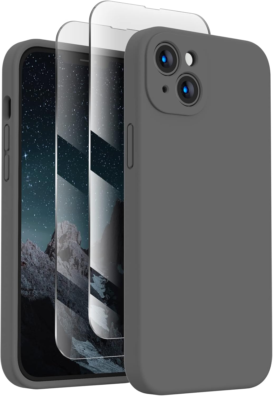 FireNova Designed for iPhone 14 Case, Silicone Upgraded [Camera Protection] Phone Case with [2 Screen Protectors], Soft Anti-Scratch Microfiber Lining Inside, 6.1 inch, Space Gray