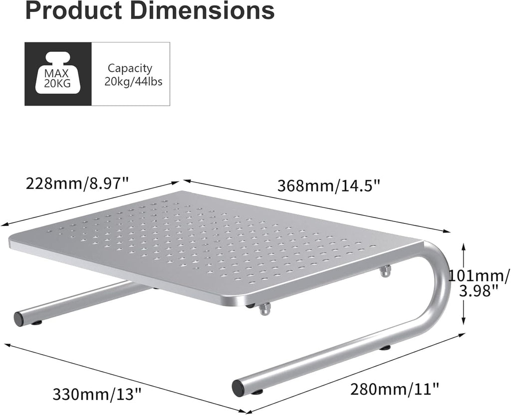 suptek Monitor Stand Riser,Computer Monitor Laptop Stand Riser for Desk,Vented Metal Platform Monitor Stand,4 inches Height Underneath Storage for Office,School Supplies(MST004S)