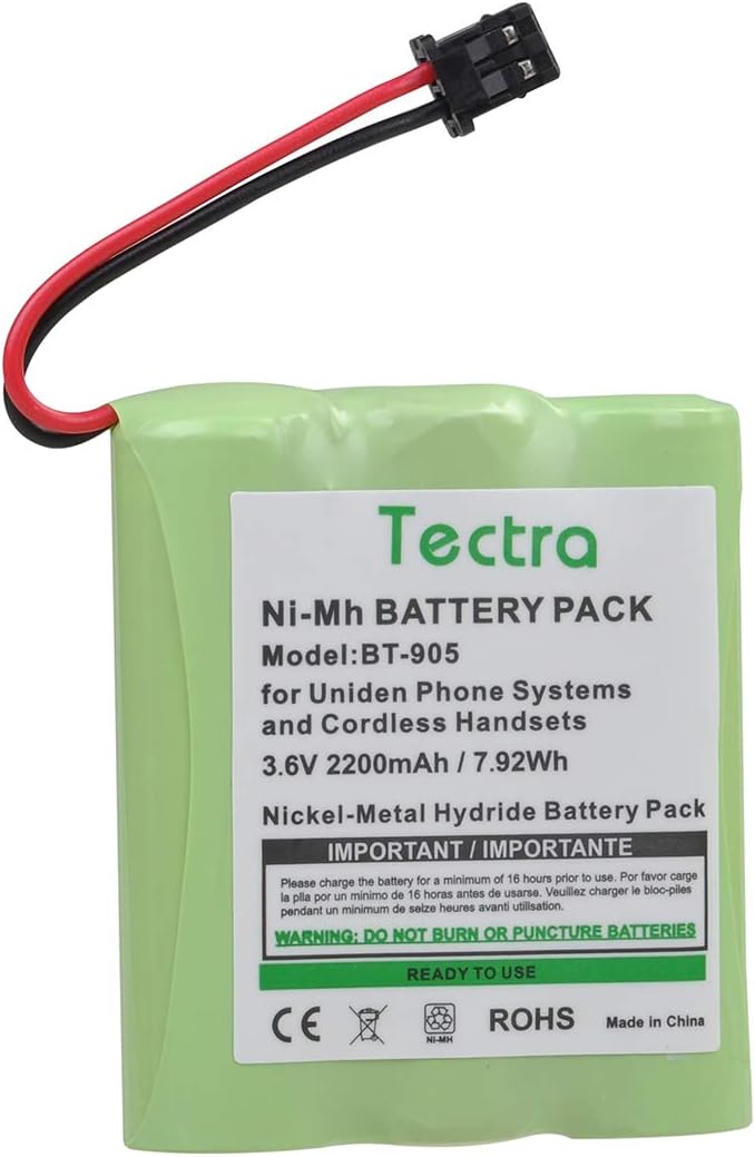 Tectra 2-Pack BT-905 Cordless Phone Battery for Uniden BT905 BT-800 BT-1006 BBTY-0444001 BBTY-0449001 Panasonic P-P501 P-P508 AT&T 200 24032 Cordless Telephones