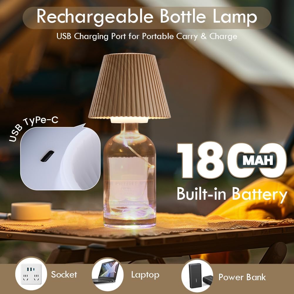 WILIT Wireless Bottle Lamp for Liquor Bottles, 3-Level Brightness LED Night Lights, Wine Lamp for Home Decor, Unique Table Lamp with RGB Lights, Rechargeable Bottle Lights for Bedroom, Black