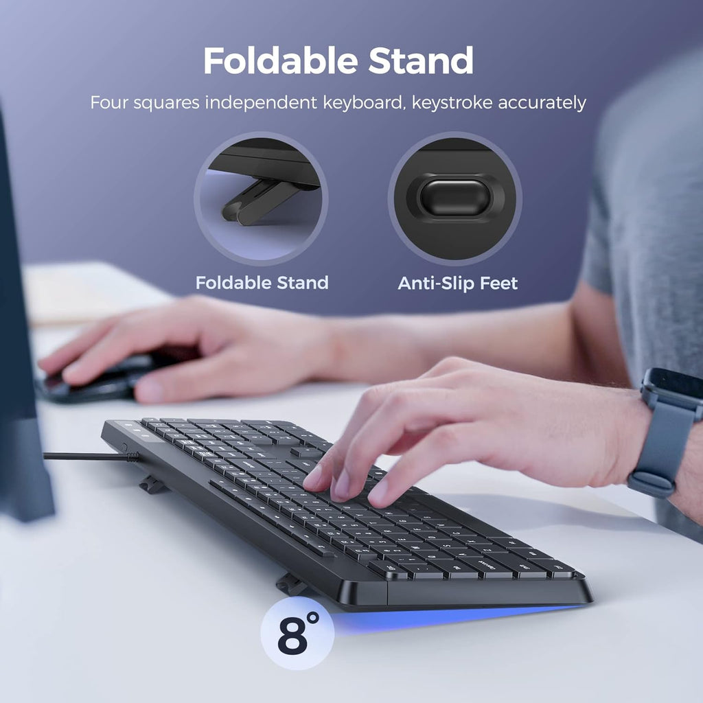 Wired Keyboard,Quiet Keyboard,Multimedia Usb Computer Keyboard,Silent Keyboardwith Low Profile Chiclet Keys,Large Number Pad,Spill-Resistant,Anti-Wear Letters,Full Size Keyboardfor Laptop,Desktop