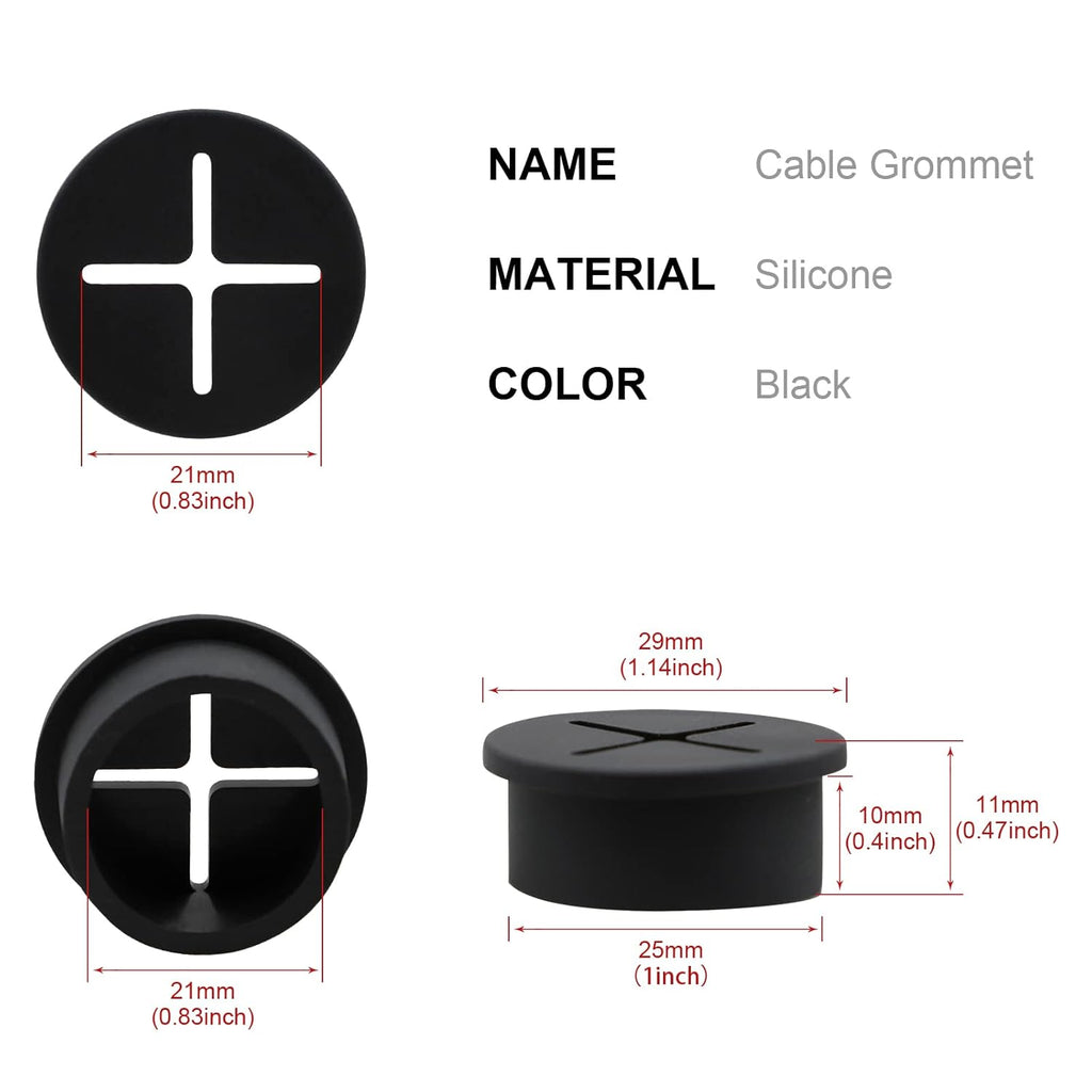 Desk Grommet, 1 Inch Flexible Rubber Grommets, Silicone Cable Cord Grommet Wire Hole Cover for Desk, Table and Other Furnitures(12Pack)