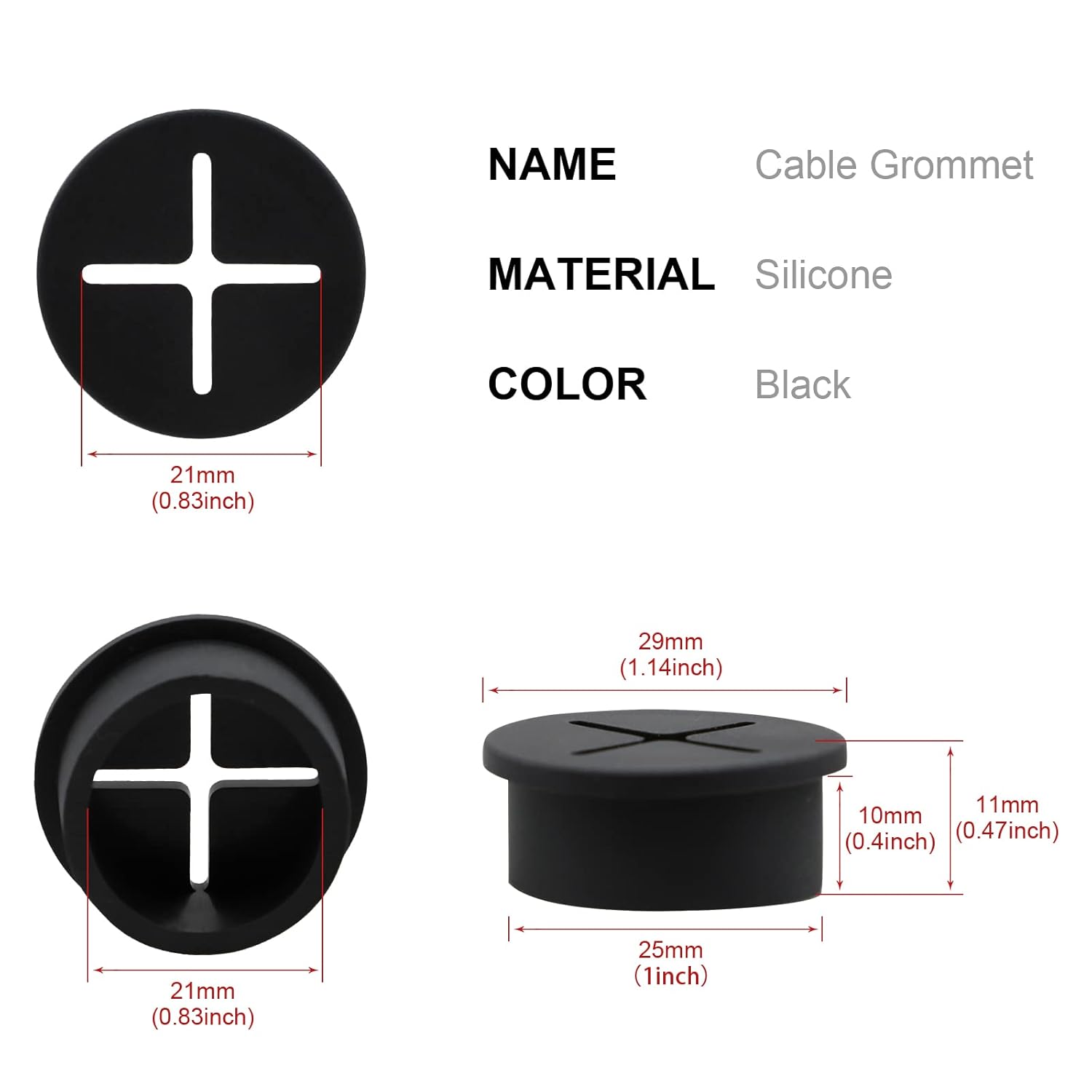 Desk Grommet, 1 Inch Flexible Rubber Grommets, Silicone Cable Cord Grommet Wire Hole Cover for Desk, Table and Other Furnitures(12Pack)
