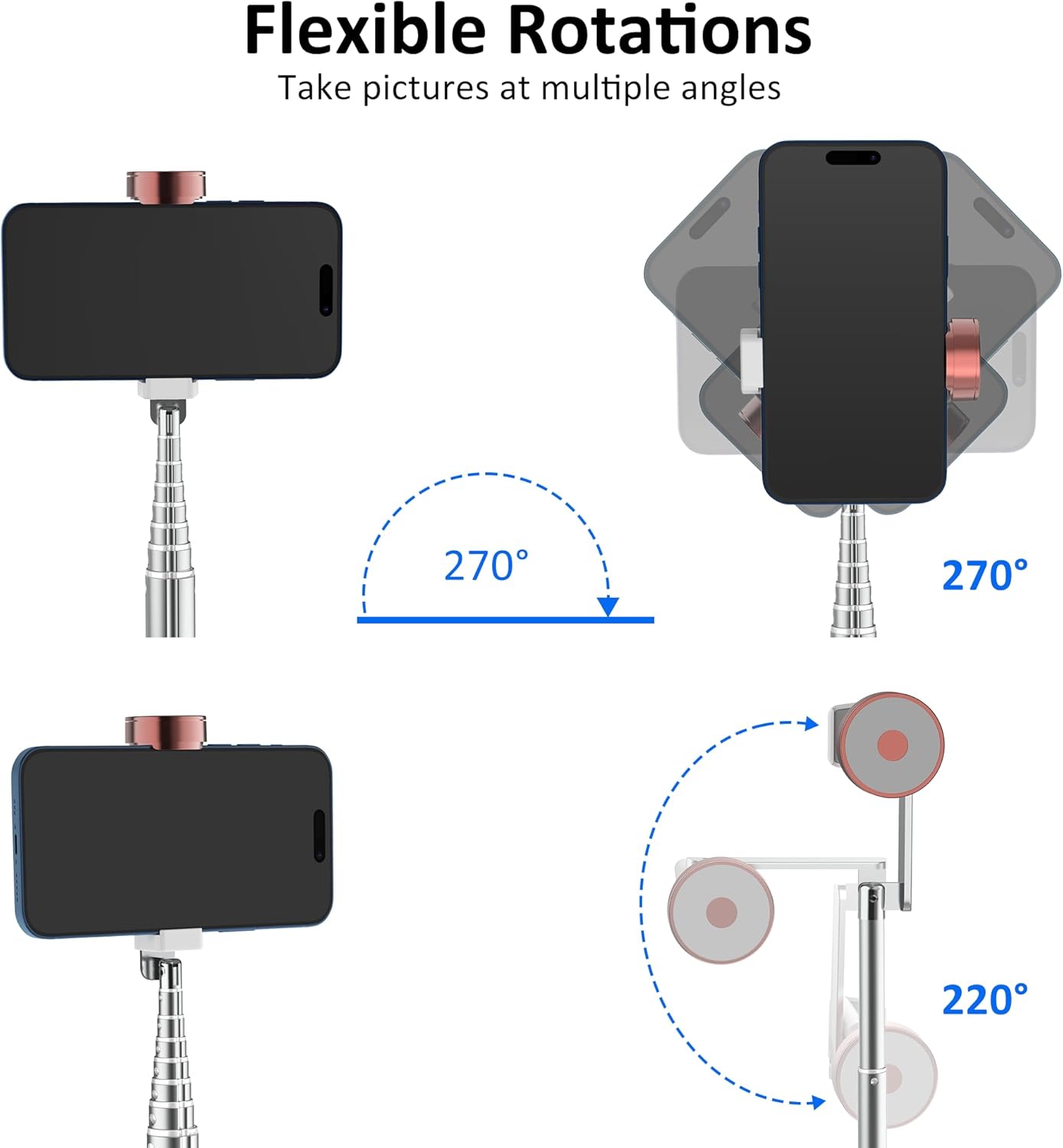 CellphoneTripod with Remote, Aluminum Alloy Selfie Stick Tripod, Best Foldable Mini Extendable Tripod Stand 270° Rotation Compatible with iPhone/Android Travel Essentials