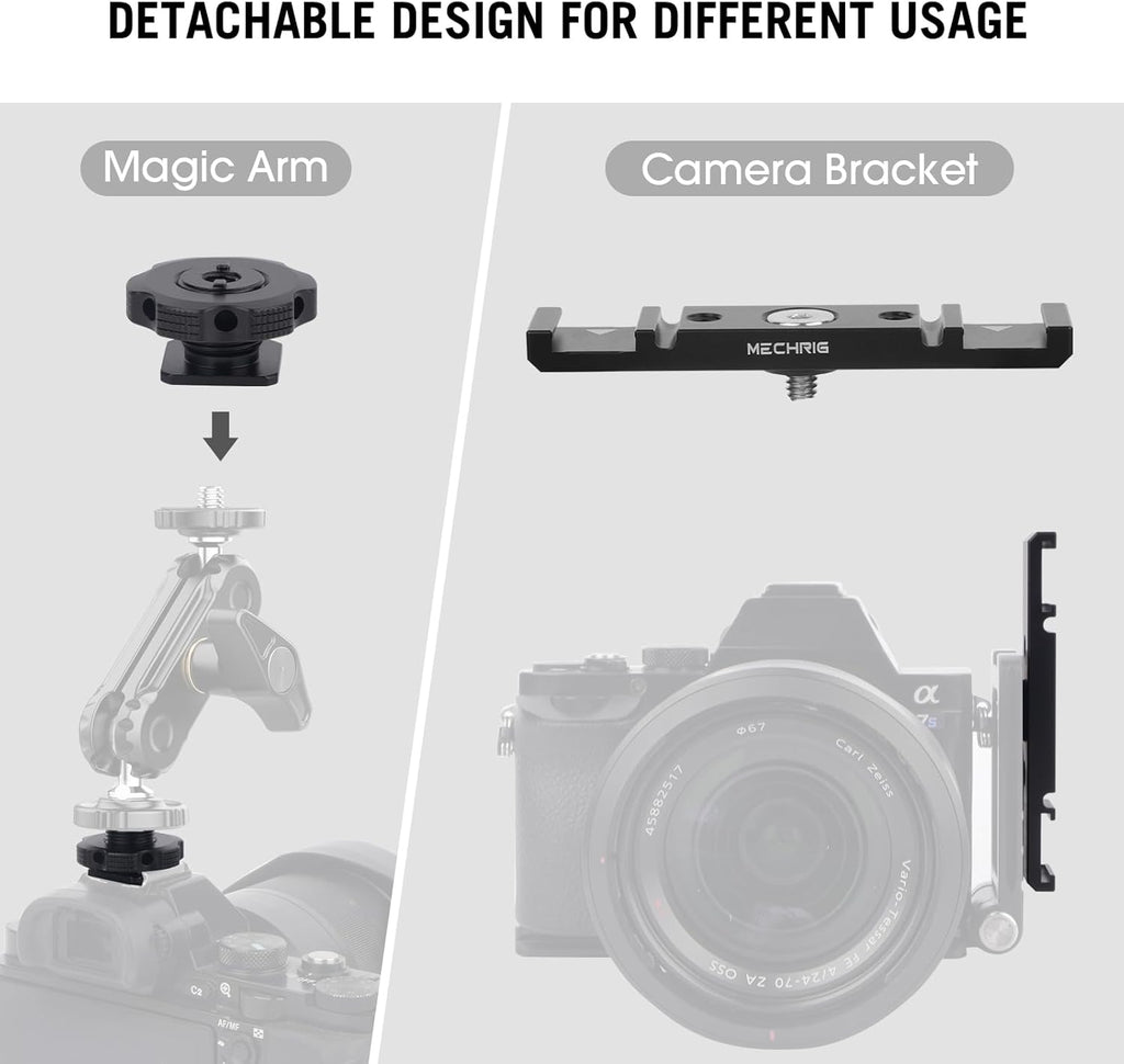 Dual Cold Shoe Extension Bar Mount, Aluminum Dual Hot Shoe Mount Bracket with 1/4" Thread & Cable Slot, Cold Shoe Bracket for DSLR Camera LED Video Light Microphone Monitor (62034)