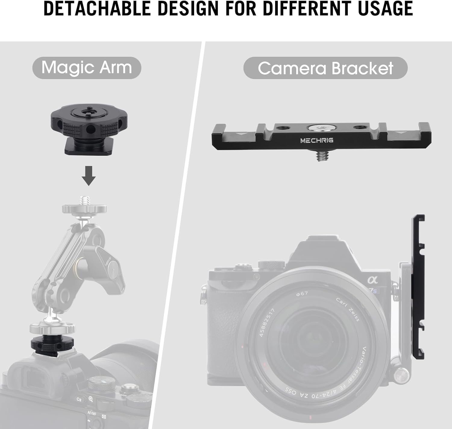 Dual Cold Shoe Extension Bar Mount, Aluminum Dual Hot Shoe Mount Bracket with 1/4" Thread & Cable Slot, Cold Shoe Bracket for DSLR Camera LED Video Light Microphone Monitor (62034)