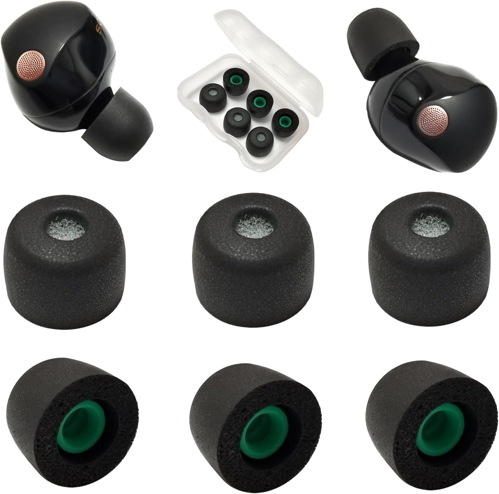 Memory Foam Ear Tips for Sony WF-1000XM5 Earbuds Tips for WF-1000XM5 WF-1000XM4 Earbuds Case, 3 Pairs Medium Black