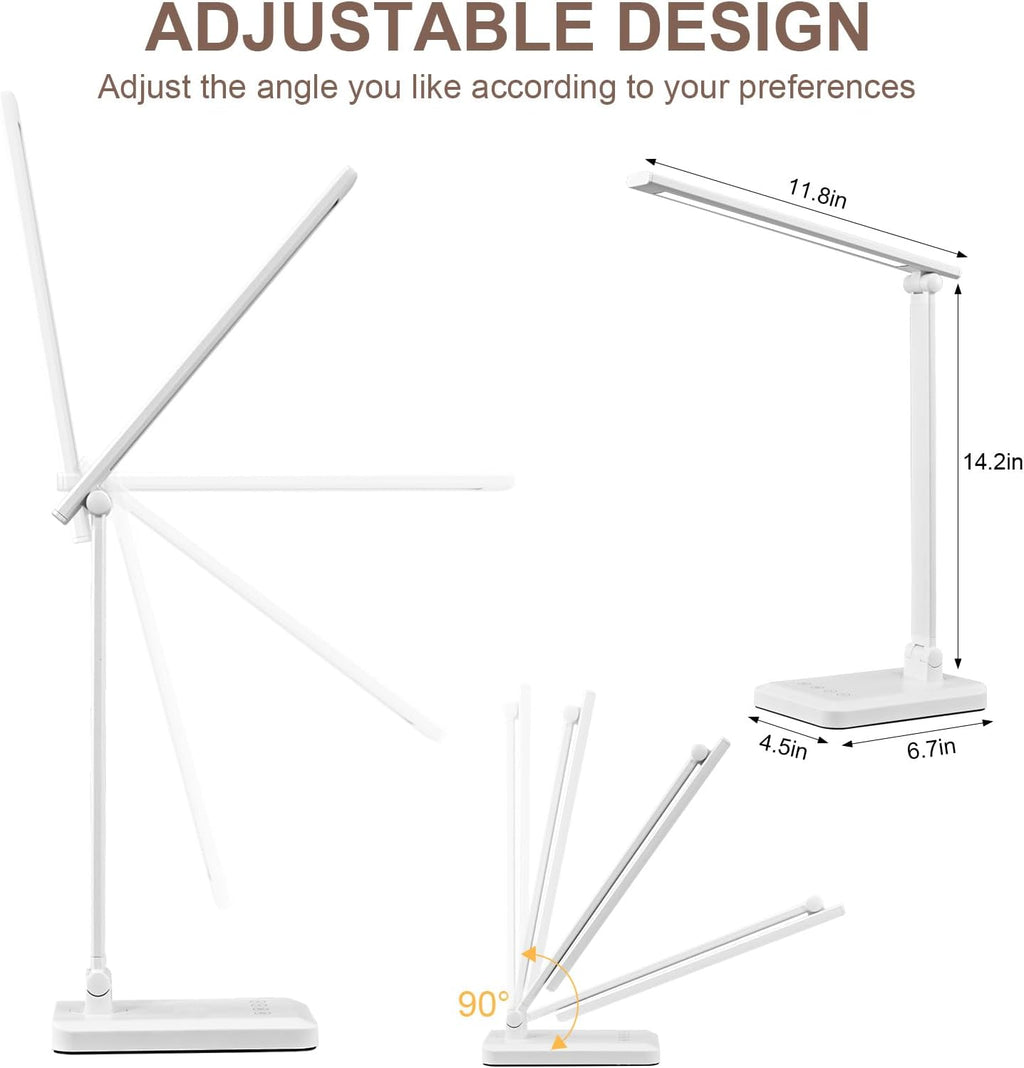 LED Desk Lamp with USB Charging Port Whole White for Home Office Essentials Table Lamp with Eye-Caring 4 Color Temperature Touch Control Stepless Dimming Desk Light for College Dorm