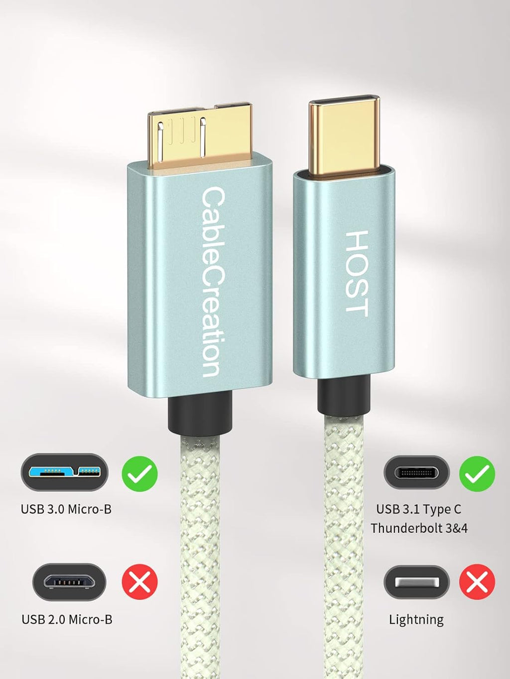 CableCreation 1FT USB C to Micro B Cable,10Gbps Speed External Hard Drive Braided,USB 3.1 Type C to Micro B Work for iPhone 15 Series,Seagate WD Westgate My Passport,MacBook Pro/Air, iPad/Tablet,Green