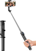 67‘’ Selfie Stick Travel Tripod, Extendable Tripod for iPhone with Wireless Remote Control and Phone Holder, iPhone Stand for Photograph, Compatible with All Cell Phones, Black