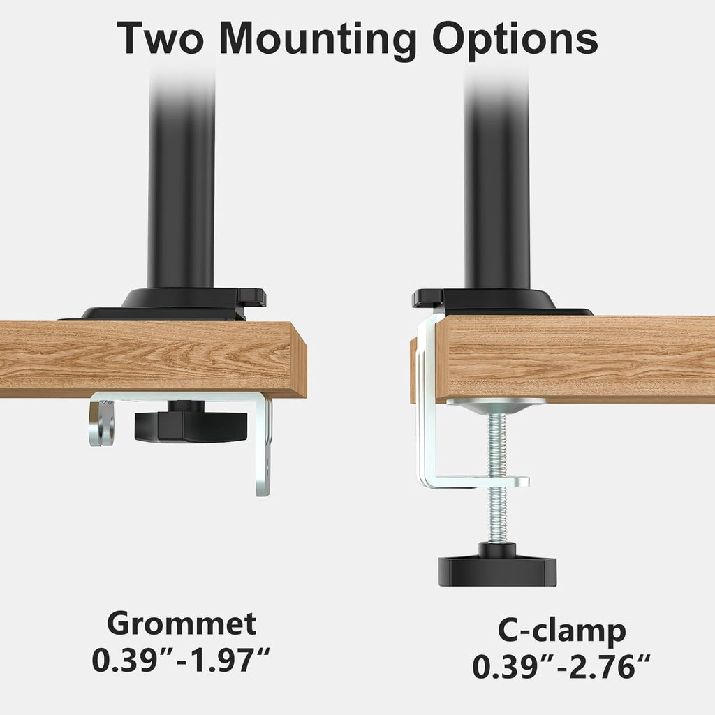 WALI Dual Monitor Mount, 13-32 Inch Adjustable Spring Dual Monitor Arm for Desk Holds Max 19.8 lbs Screens, Swivel Vesa Bracket with C Clamp, Grommet Mounting, Monitor Arms for 2 Monitors (GSDM002)