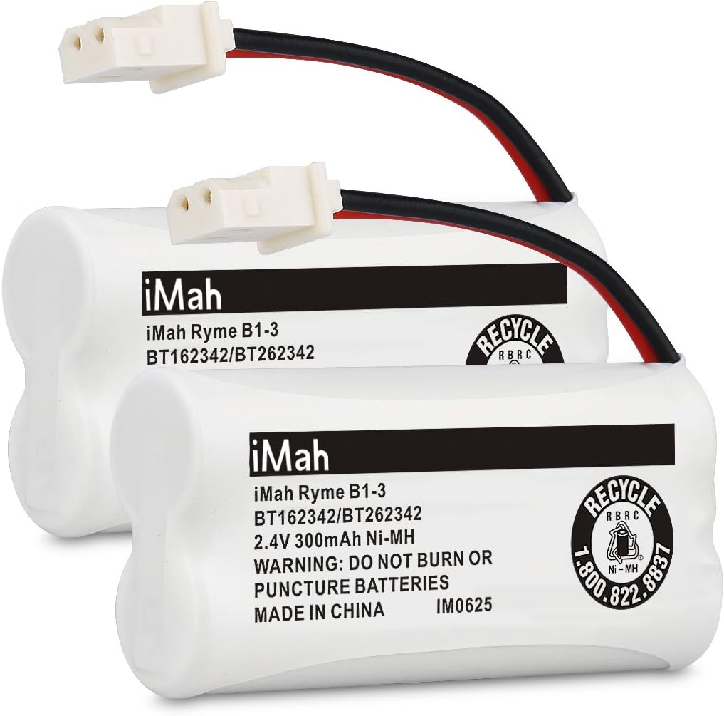 iMah BT162342 BT262342 Cordless Phone Batteries Compatible with BT183342 BT283342 BT166342 BT266342 VTech CS6114 CS6419 CS6719 AT&T EL52300 CL80111 Handset Telephone (Pack of 2)