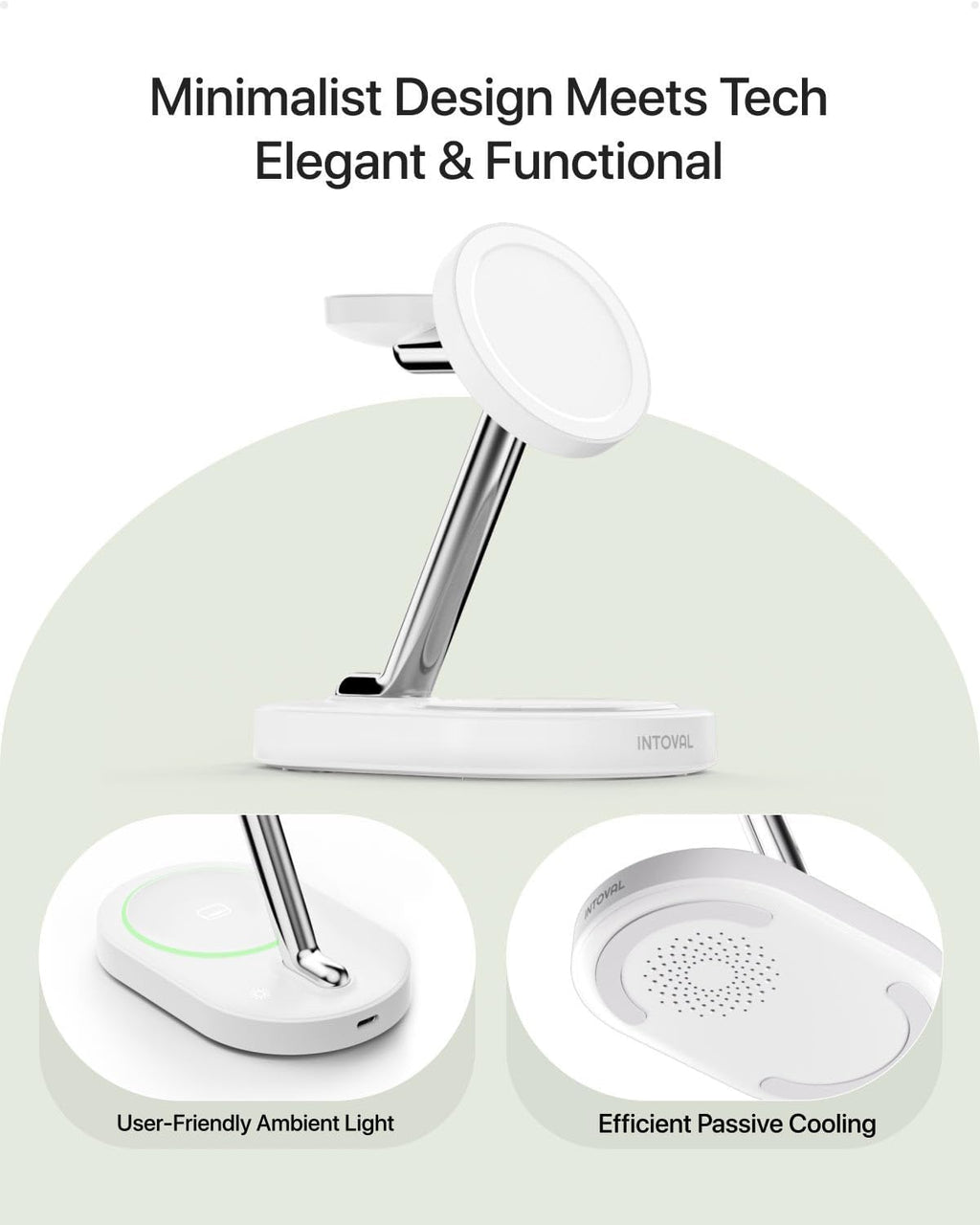 Intoval Fast Charging Station for Magsafe Apple Devices, Wireless Charger for MagSafe iPhones, 3 in 1 Magnetic Charger Stand for iPhone16/15/14/13, Apple Watch & AirPods.(White)