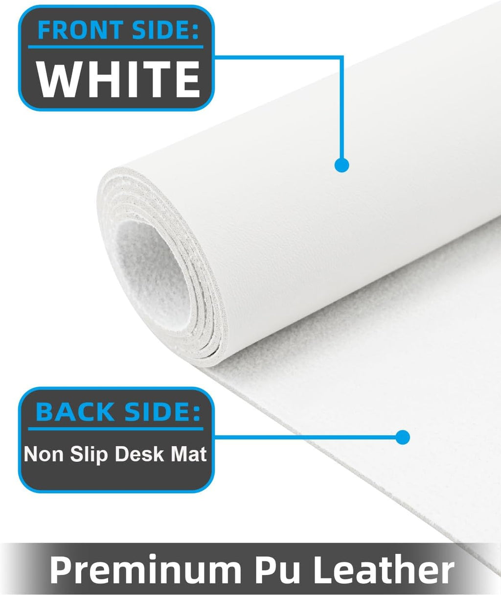 Leather Desk Protector, Office Laptop Mat - Non-Slip PU, Waterproof Writing Pad (31.5"x15.7", Ivory White)