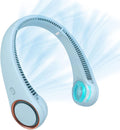CIVPOWER Neck Fan: Portable Personal Neck Cooling Rechargeable Bladeless Fan - Hands Free 3 Speed 4000 mAh Battery USB Operated Wearable Headphone Design - for Men Women Outdoor Indoor (Light Blue)