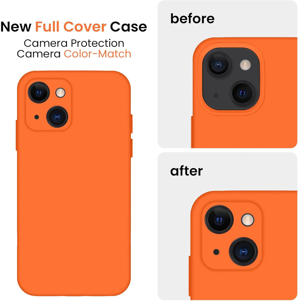 FireNova Designed for iPhone 13 Case, Silicone Upgraded [Camera Protection] Phone Case with [2 Screen Protectors], Soft Anti-Scratch Microfiber Lining Inside, 6.1 inch, Neon Orange