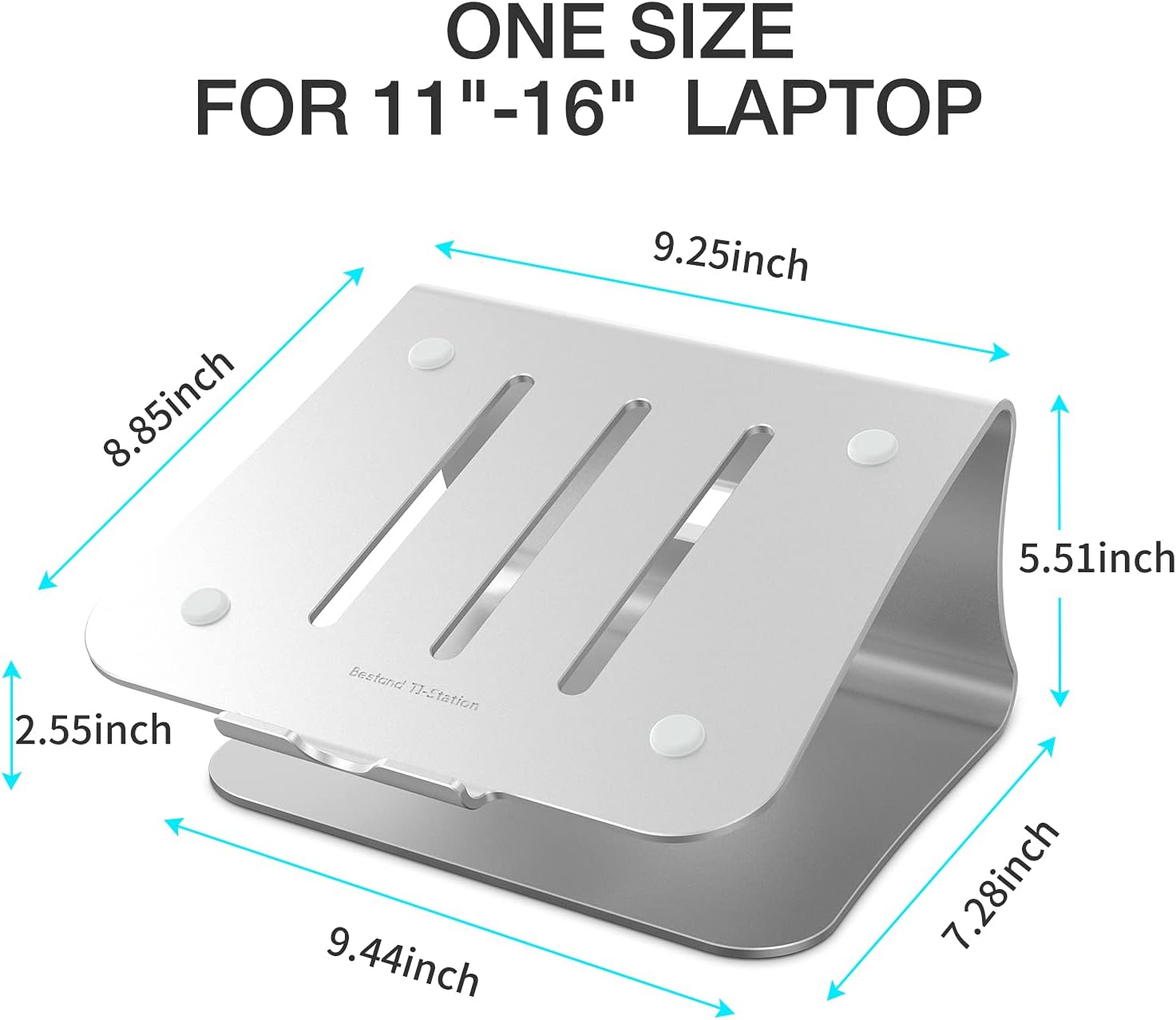 Laptop Stand, Aluminum Notebook Holder Riser Heat-Vent for MacBook Air/Pro, Dell, HP, Lenovo, Microsoft Surface, Samsung 11-16 inches Notebook (Space Silver)