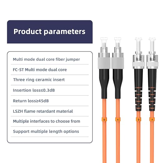 OM1 Fiber Patch Cable, FC/UPC to ST/UPC, 40M/131.2FT Multimode Duplex - Image 4