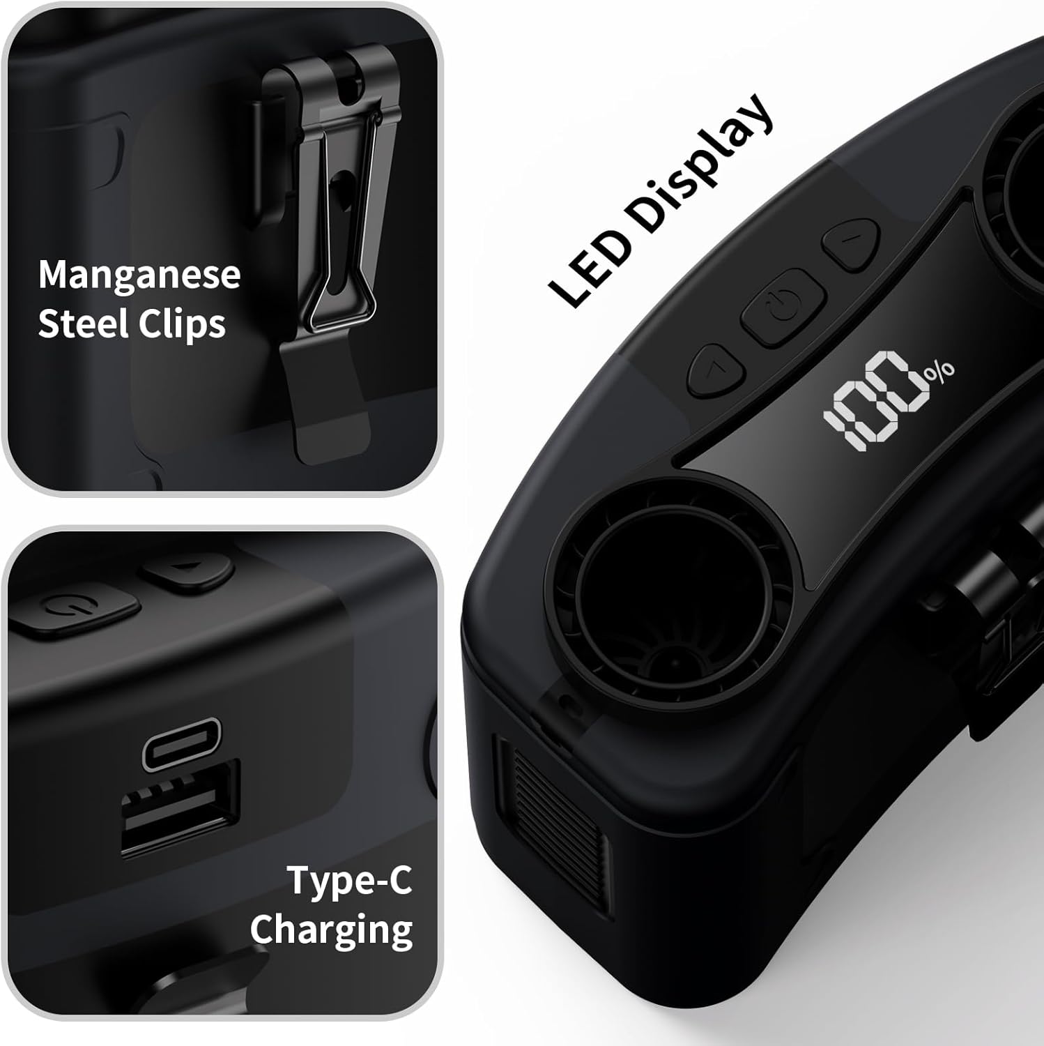 Socool 20000mAh Portable Waist Fan Clip on Wearable Belt Personal Fan Rechargeable, 40H Cooling Battery Operated with 10 Speeds & Dual Air Outlets, Neck Fans Hanging for Outdoor Jobsite Camping