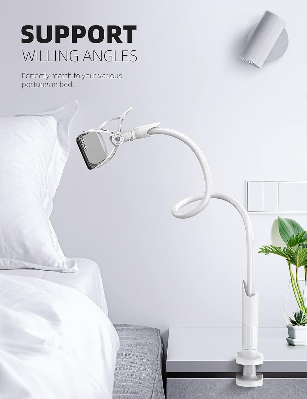 Lamicall Phone Holder, Gooseneck Mount, Compatible with 4-7'' Smartphones and Desktops, Adjustable Arm and Non-Slip Base, Easy to Install and Use