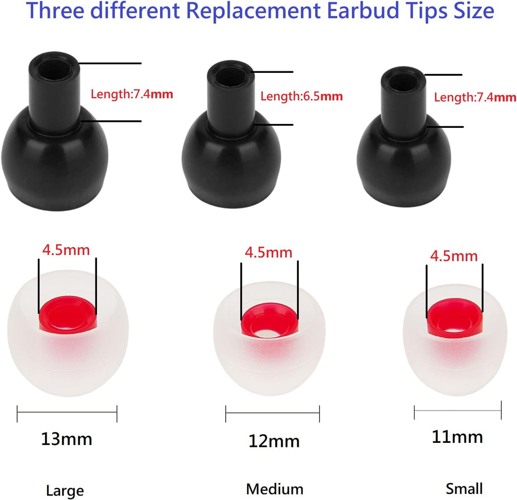 Silicone Earbud Tips - Soft & Comfortable Earphone Cushions, 18 Pairs (S/M/L) - White & Red, Fits 3.8mm-5.5mm Inner Hole, Compatible with Most in-Ear Headphones