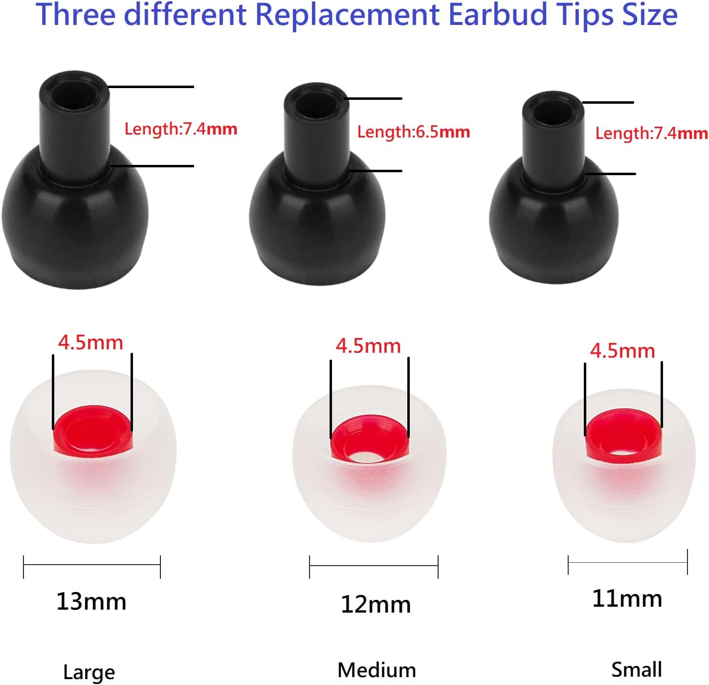 36 Pieces Small Earbud Tips Soft and Comfortable Ear Bud Replacement Pieces Silicone Fit Most in-Ear Headphones，Inner Hole 3.8mm -5.5mm，Small White and Red Replacement Eartips