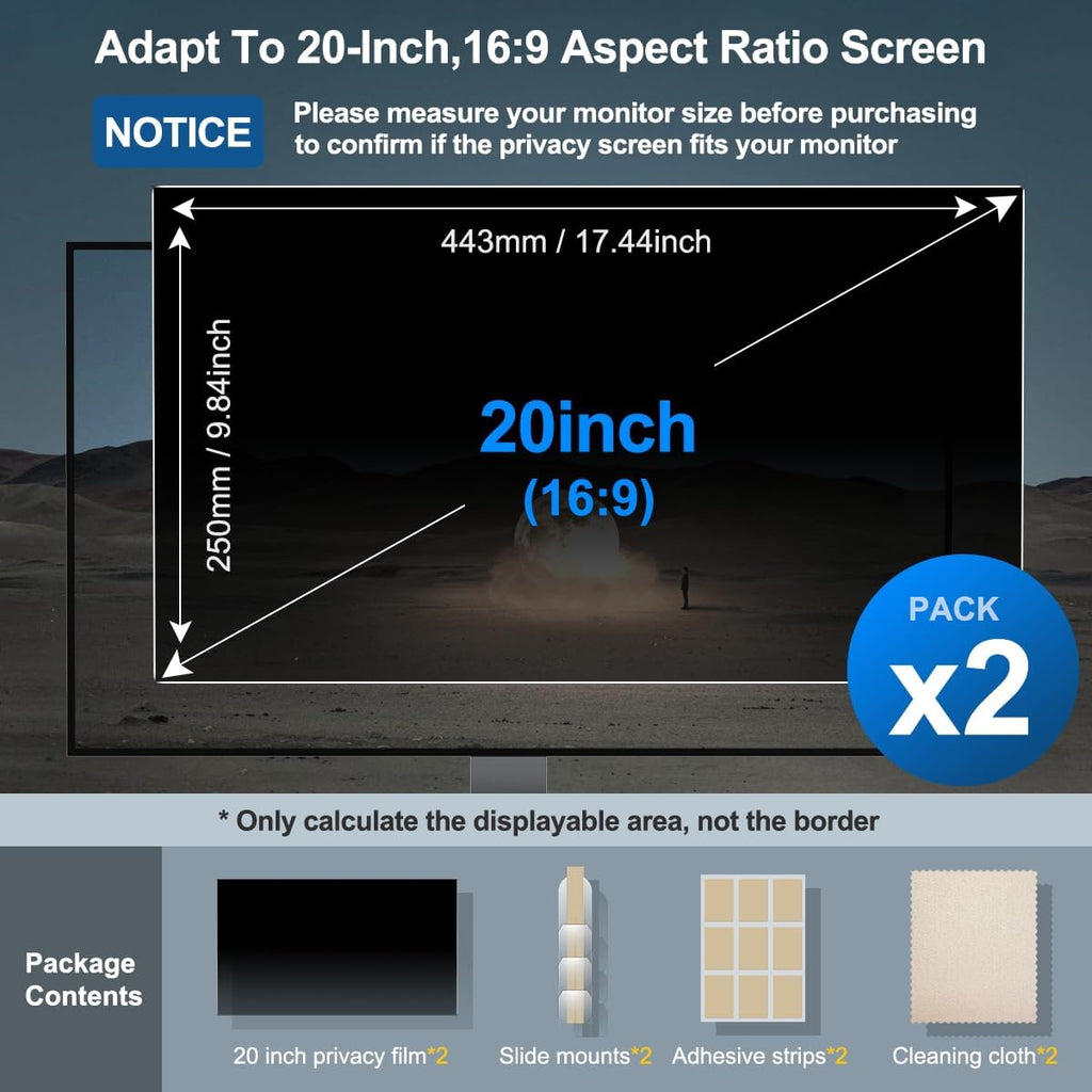 [2-Pack] 20 Inch Privacy Screen for Monitor Computer Screen Privacy Filter for 16:9 Widescreen Monitor Desktop PC Monitor Privacy Film Monitor Privacy Shield and Anti-Glare Protector