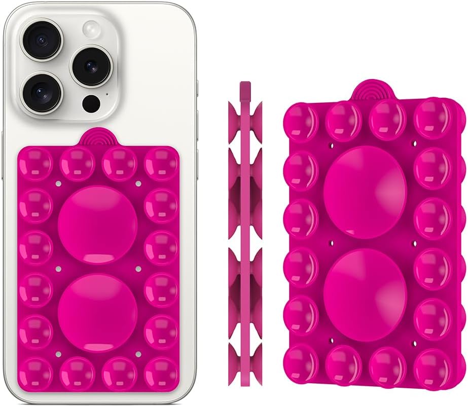 Silicone Suction Phone Holder Mount,Silicon Adhesive Phone Accessory for iPhone and Android, Hands-Free Mirror Shower Phone Holder,TikTok Videos and Selfies (Rose Pink 2Pack, Double Sided)
