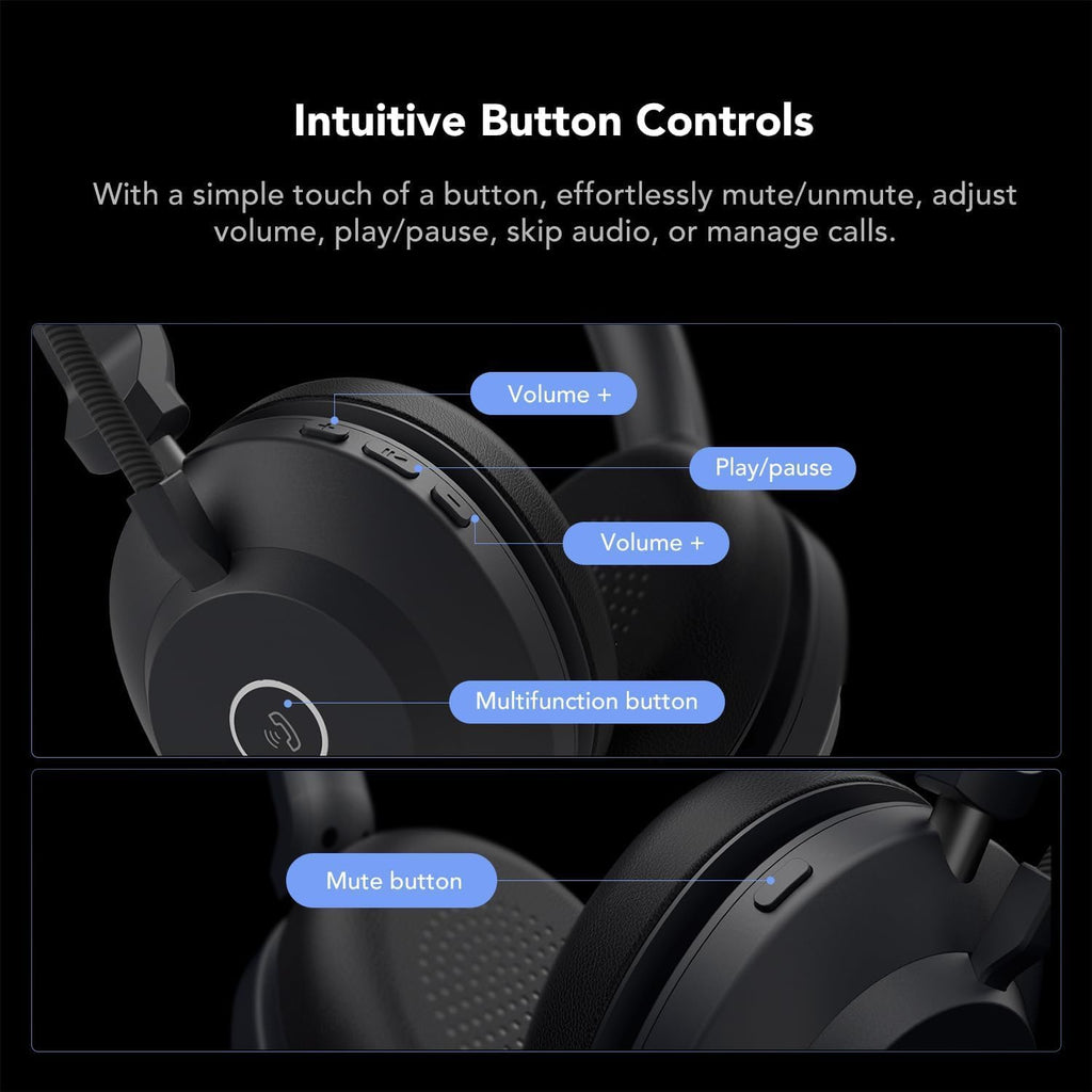 NUROUM HP21 USB Headset with Microphone for PC, AI Noise Cancelling Mic for Work, Wired Headset for Call Center/Office, Mute Button, USB-A/Type-C for Computer/Laptop/Desktop, Compatible w/Zoom/Teams