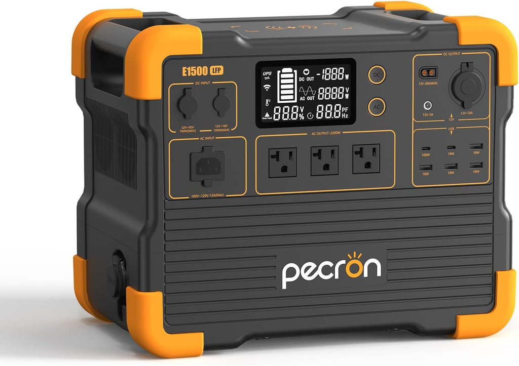 pecron Portable Power Station, E1500LFP Solar Generator 1536Wh, 2200W LiFePO4 Battery Backup, Fast Charging Power Station for Home use, RV, and Outdoor Camping