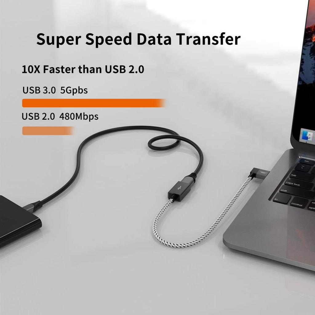 CableCreation Short USB 3.0 Extension Cable 1FT, Left Angle USB Male to Female Extender Cord, 90 Degree USB 3.0 for VR, PlayStation, Xbox, Keyboard, Space Gray 0.3M