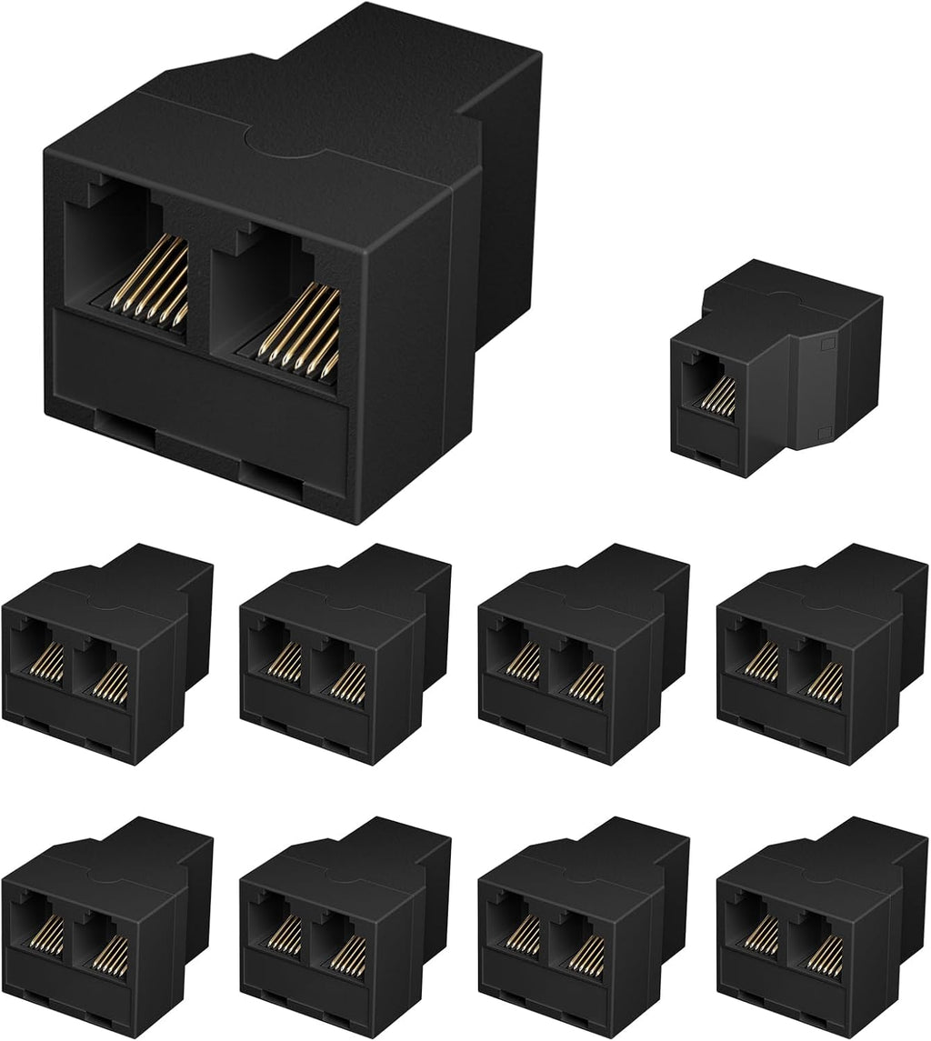 Uvital RJ12 6P6C 3 Female Telephone Line Splitters, Phone Jack Splitter, Telephone Landline Cable Connector and Separator(Black, 10 Pack)