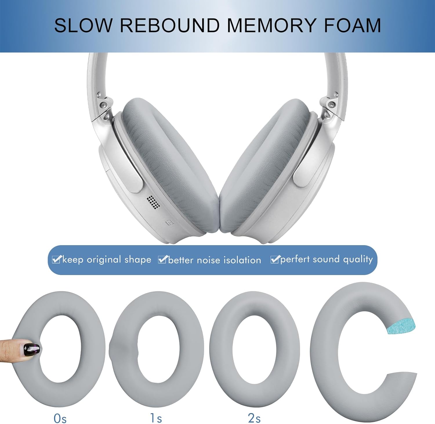 GEVO Ear Pads Cushions Replacement for QC35 ii QC35, Earpads for Bose QuietComfort 35ii 35 Headphones with Protein Leather Noise Isolation Memory Foam (Gray)