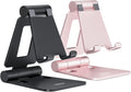Nulaxy 2 Pack Dual Folding Cell Phone Stand, Fully Adjustable Foldable Desktop Phone Holder Cradle Dock Compatible with iPhone 17 16 15 14 13 12 Pro Max Xs Xr, All Phones, Black & Rose Gold
