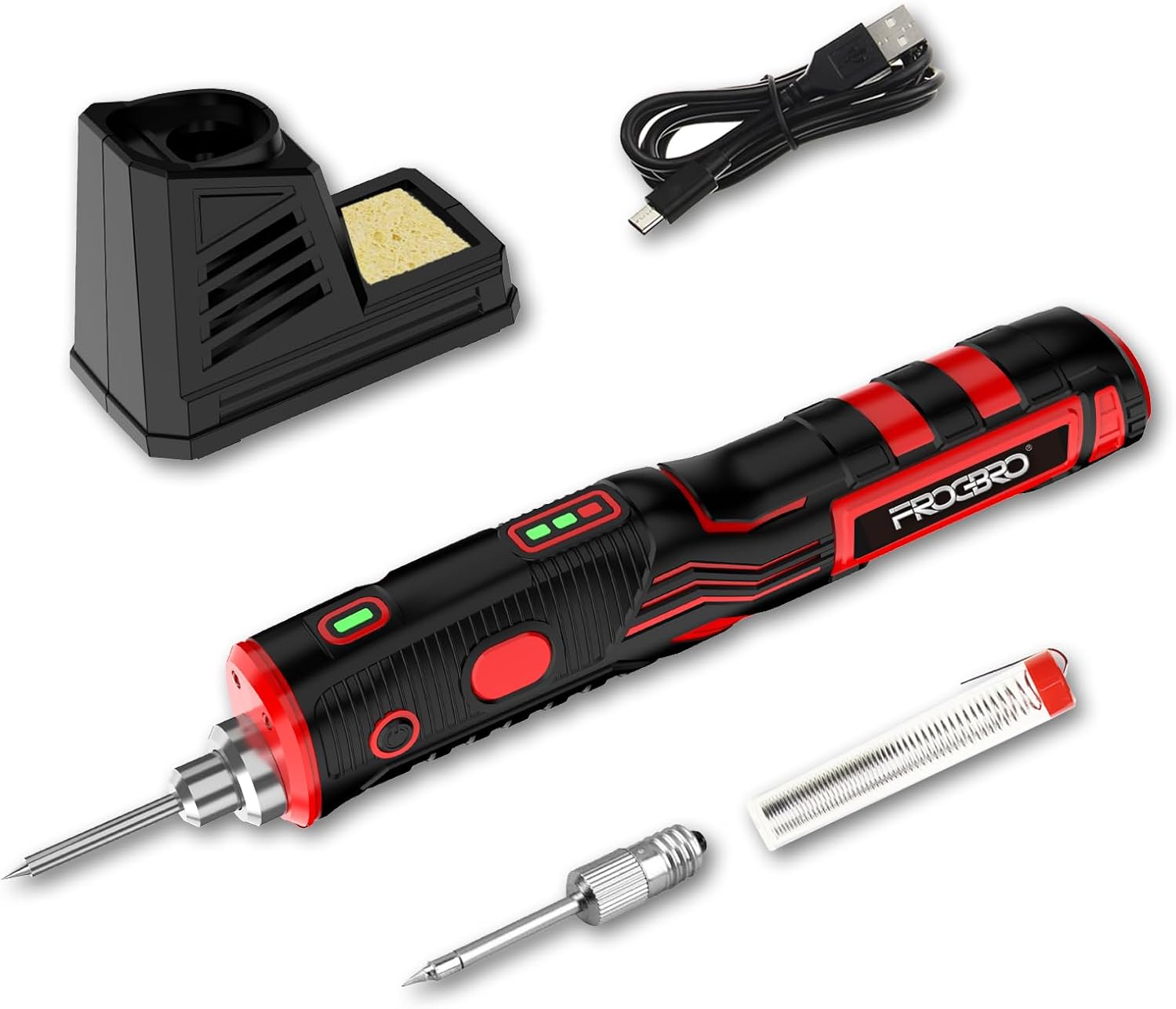 FrogBro Upgrade 11W 2500mAh Cordless Soldering Iron Kit, Max 968℉ Fast Heating Portable, USB Rechargeable High Capacity with Touch Sensor & LED Spotlight