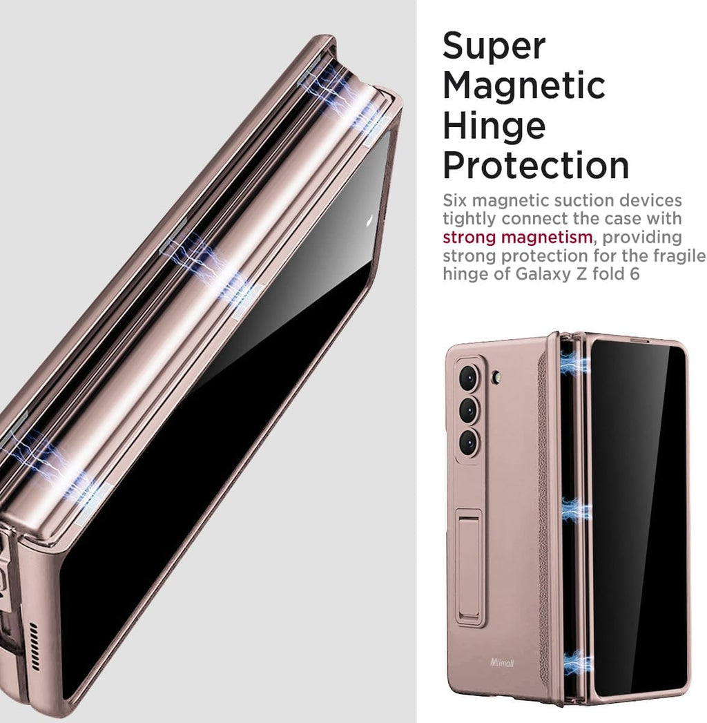 Miimall for Samsung Galaxy Z Fold 6 Case with Privacy Screen Protector, [Anti Spy] Built-in Adjustable Kickstand & Magnetic Hinge Protection Full-Body Protective Case for Galaxy Z Fold 6 5G Pink