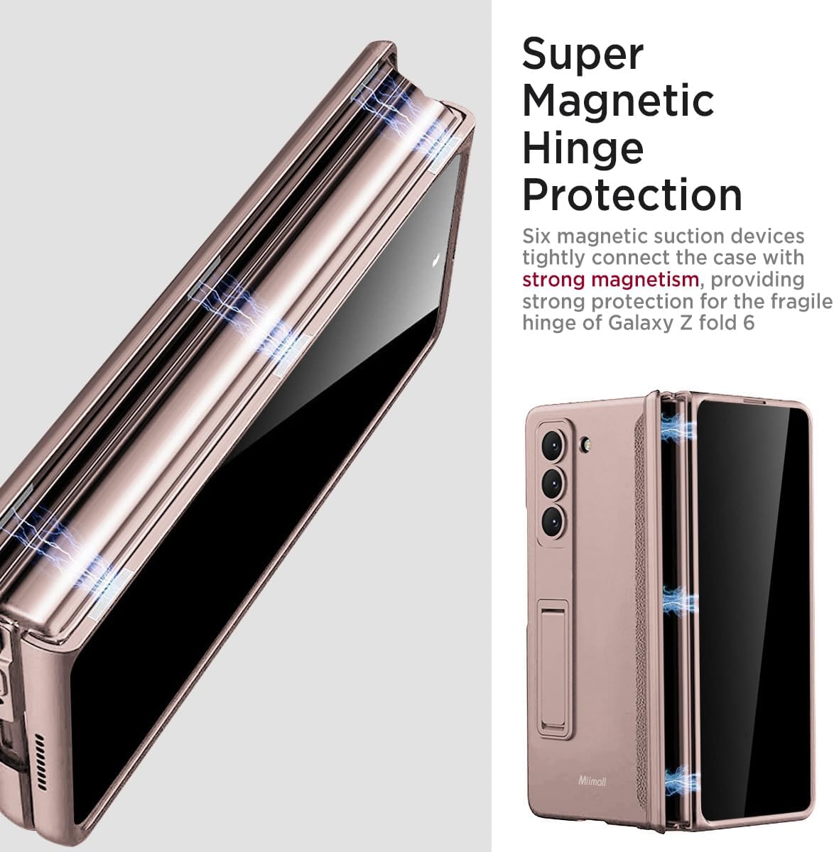 Miimall for Samsung Galaxy Z Fold 6 Case with Privacy Screen Protector, [Anti Spy] Built-in Adjustable Kickstand & Magnetic Hinge Protection Full-Body Protective Case for Galaxy Z Fold 6 5G Pink