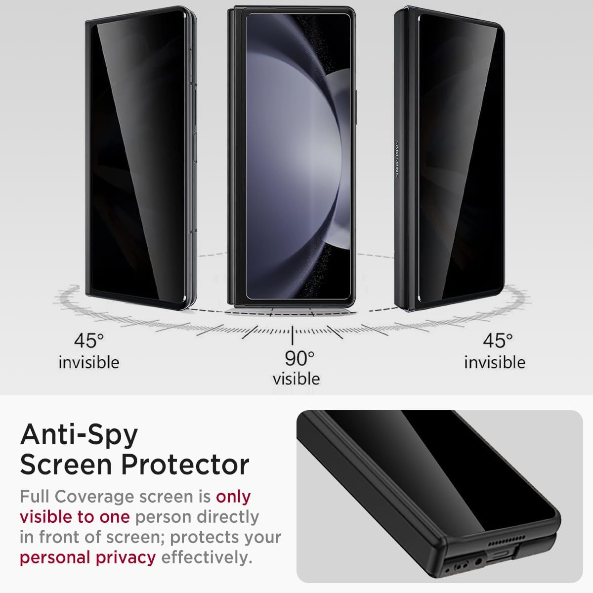 Miimall for Samsung Galaxy Z Fold 5 Case with Privacy Screen Protector, Built-in Convenient Adjustable Kickstand & Magnetic Hinge Protection All-Inclusive Protective Case for Galaxy Z Fold 5 5G Black