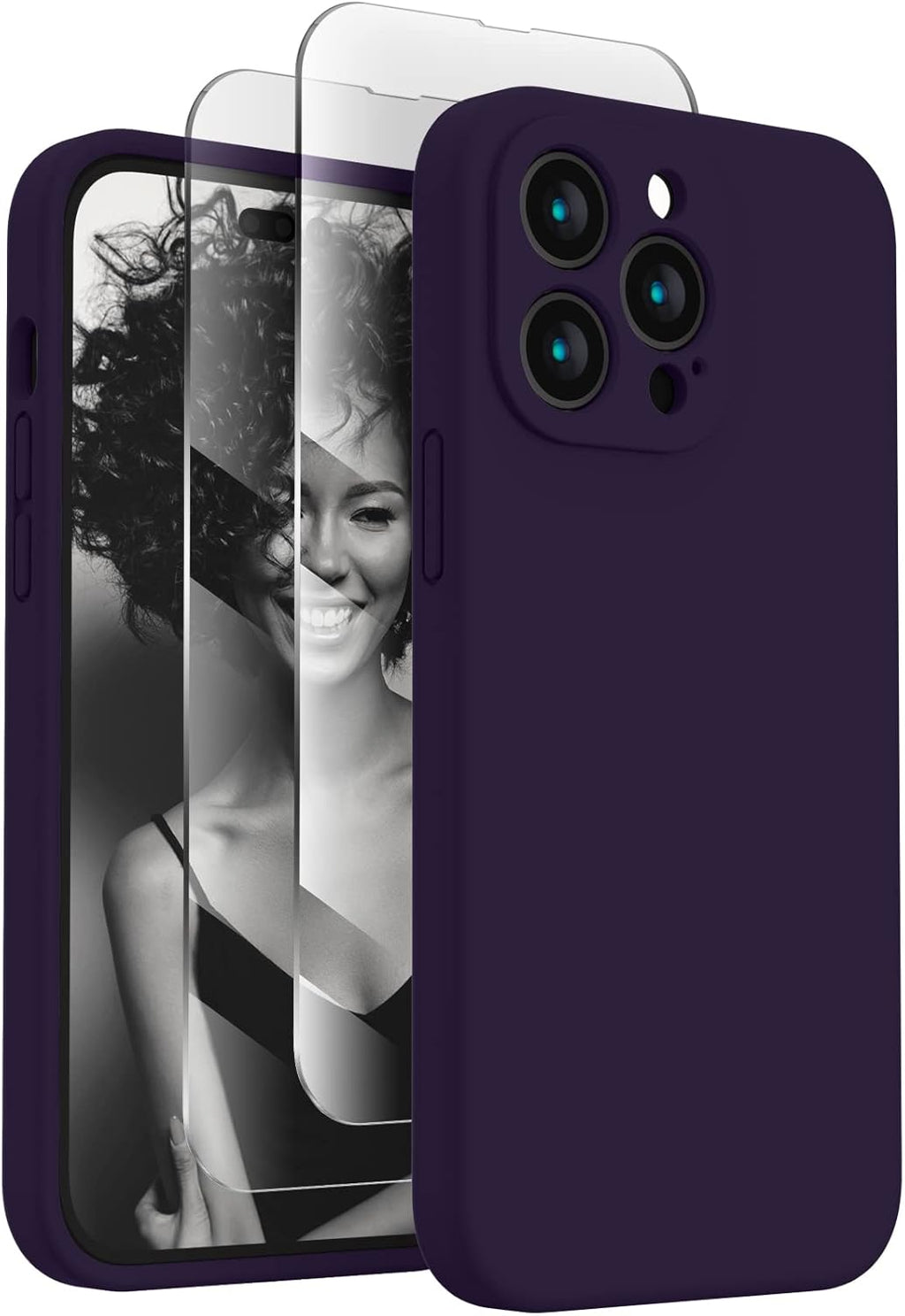 FireNova for iPhone 14 Pro Case, Silicone Upgraded [Camera Protection] Phone Case with [2 Screen Protectors], Soft Anti-Scratch Microfiber Lining Inside, 6.1 inch, Purple