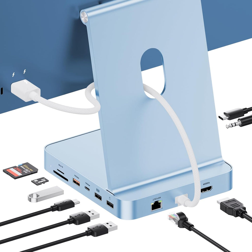 Upgraded 11 in 1 USB C Hub for iMac 24 inch USB Hub 2021 2023 2024 Support M.2 SSD (NOT Included), iMac Hub M1 M3 M4 Accessories, 4K HDMI, 2.5G Ethernet, 5 USB A/C Max 10Gbps, SD/TF - Blue