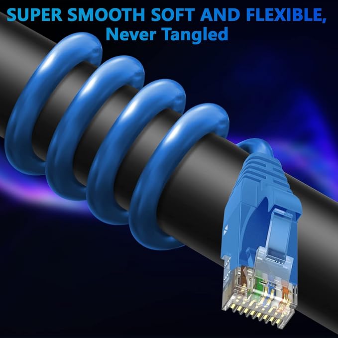 Adoreen Cat 6 Ethernet Cable 50 Ft-Blue, Outdoor & Indoor Snagless Long Round - Image 2