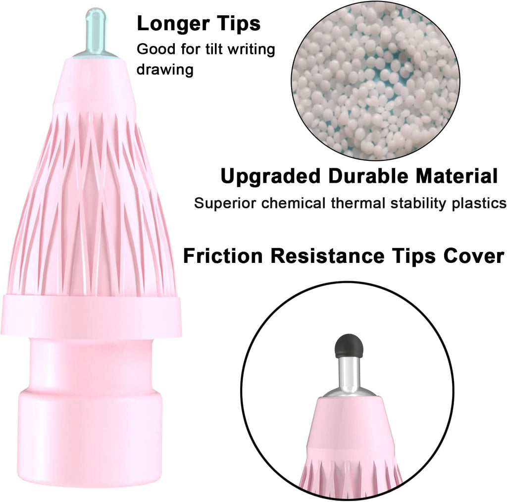 Upgraded Pencil Tips fits for Apple 2nd 1st Gen USB-C iPad Pro Pencil,No Wear Out Fine Point Apple Pen Tip &Noiseless Friction Nib Covers Set, Make iPencil 1 / Pencil 2 Work Like a Charm,Pink