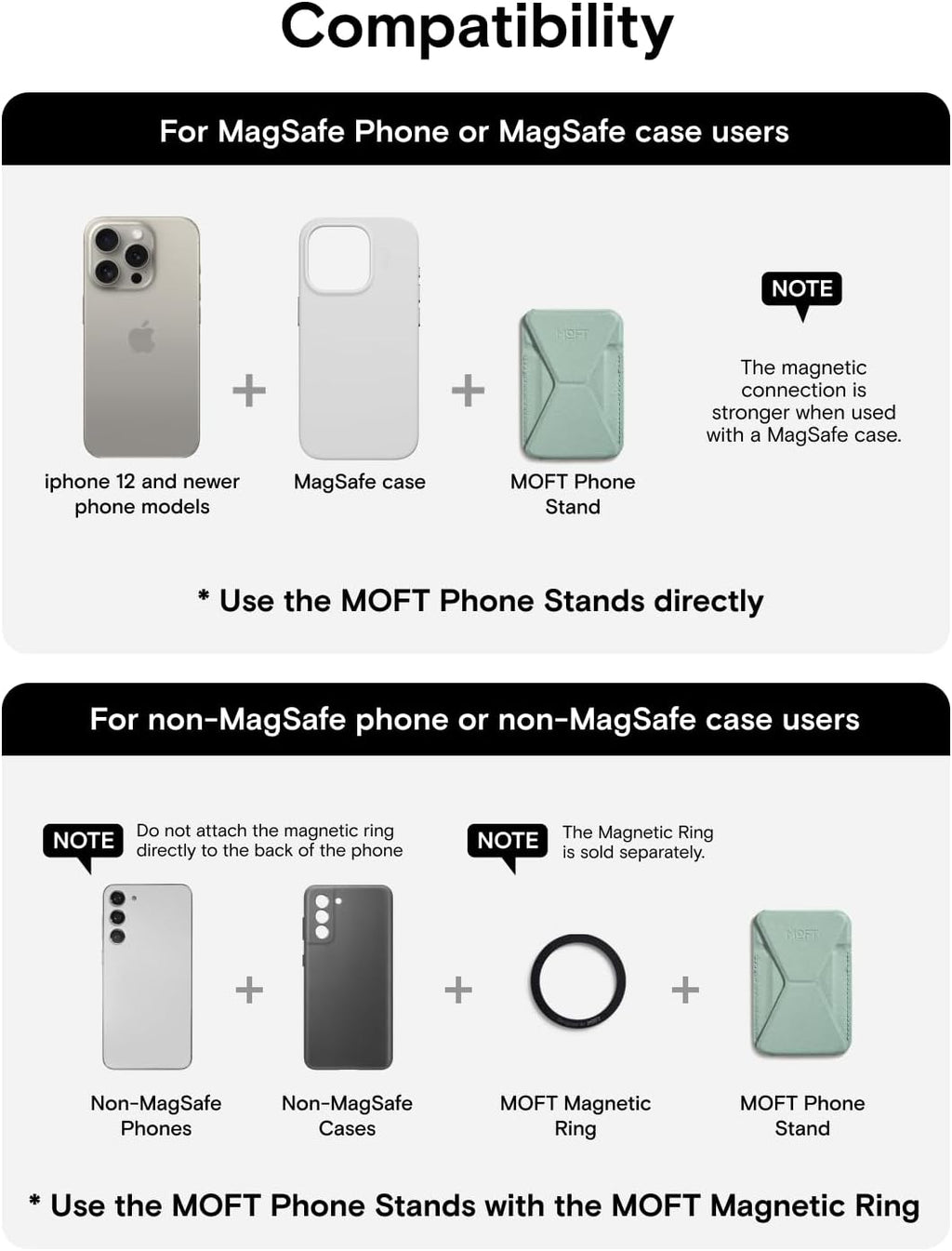 MOFT Magnetic Wallet Stand Compatible with iPhone 16/15/14/13/12 Series, Angle Adjustment & Magsafe Compatible MOVAS Phone Stand,Seafoam