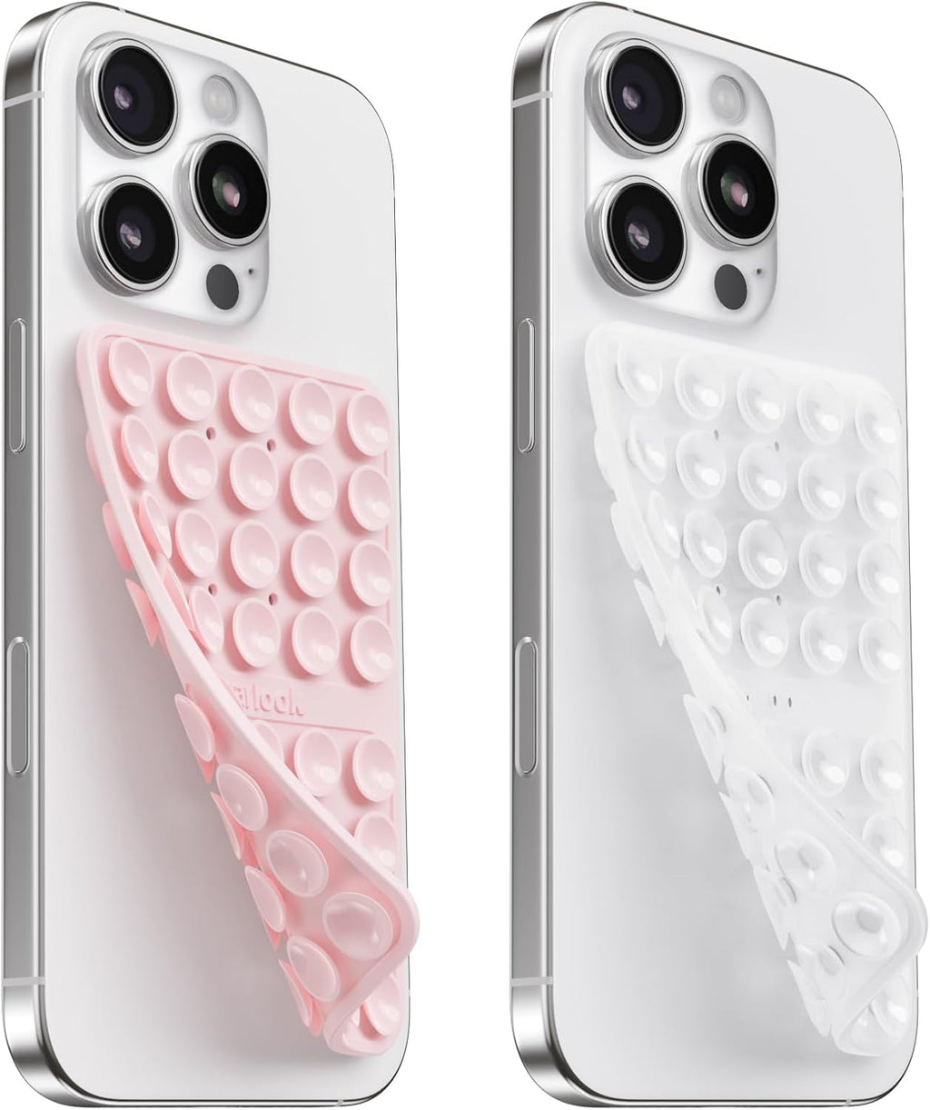 2PCS Silicone Suction Cup Phone Case Mount Double Sided, Hands-Free Phone Accessories Holder for Selfies and Videos, Silicon Sticky Phone Grip for iPhone and Android, Transparent&Light Pink