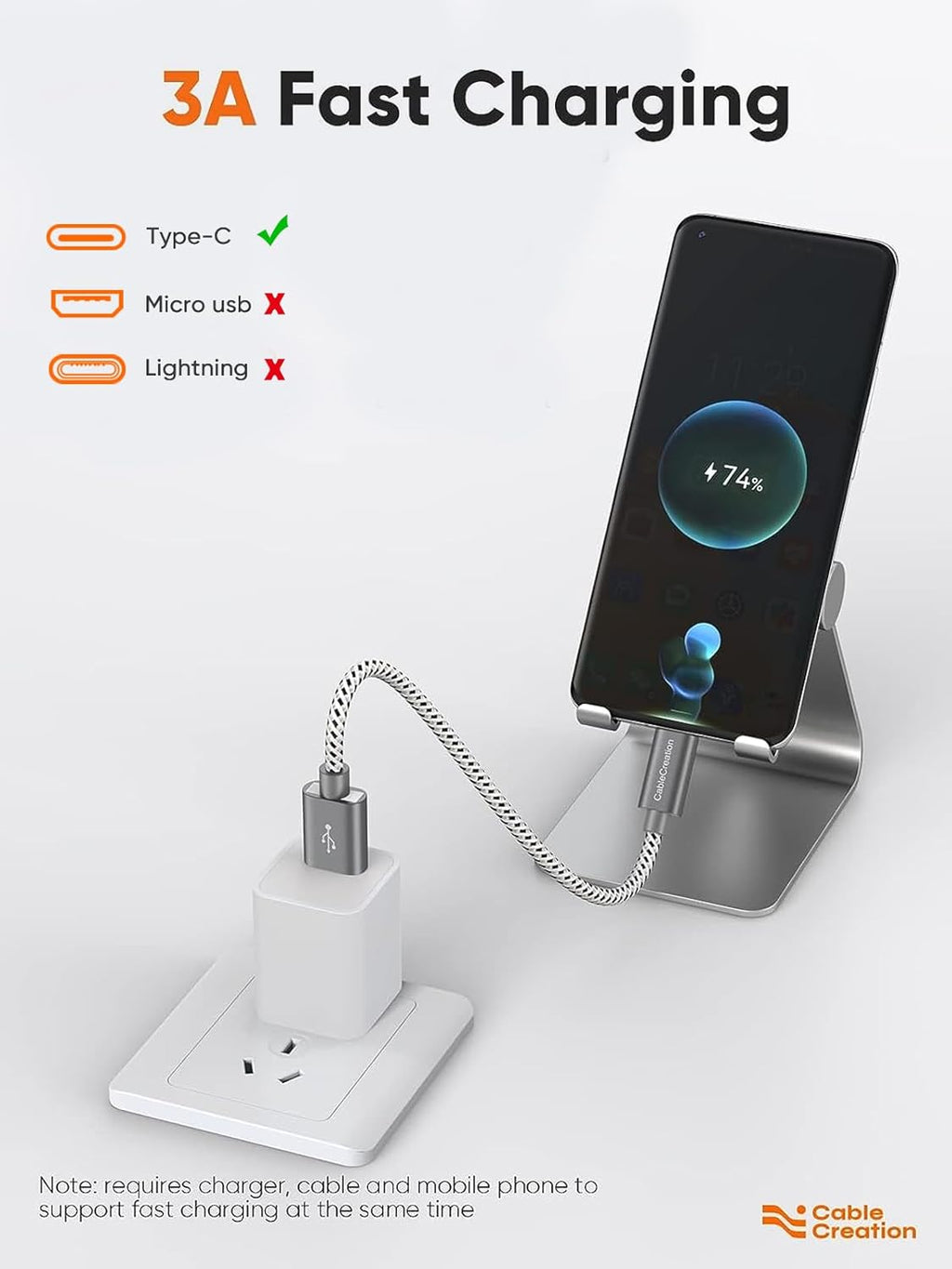 CableCreation USB A to USB C Short Cable 1FT 10Gbps, 3A Fast Charging, USB-C 3.1 Gen 2 for Carplay Android Auto, Type C Cord for iPhone 16 15 Pro SSD Galaxy MacBook Pixel iPad