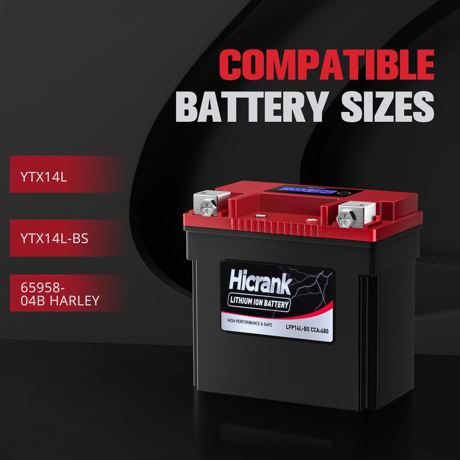 YTX14L-BS (GYZ16HL) Lithium 12V 8Ah 480CCA LiFePO4 Motorcycle Battery, Powersports Battery for Honda KTM Yamaha Harely, Fit ATV, UTV, Scooter, Motocross, 4 Wheeler, Quad, Riding Lawn Mower