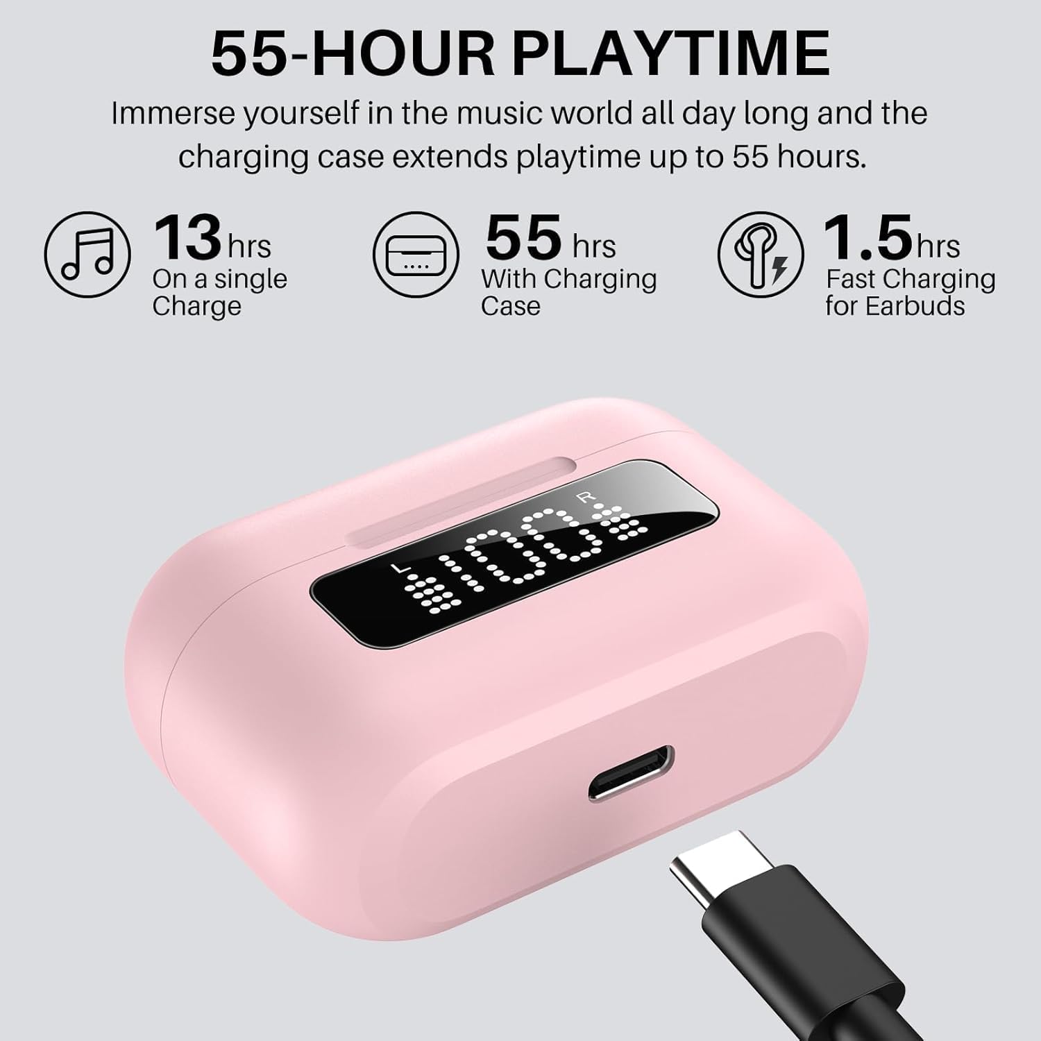 TOZO NC3 Hybrid Active Noise Cancelling Wireless Earbuds with 6 Mics AI Clear Call Ear Buds 55H Playtime with LED Display 32 Preset EQs via APP Bluetooth 5.3 IPX8 Waterproof in Ear Headphones